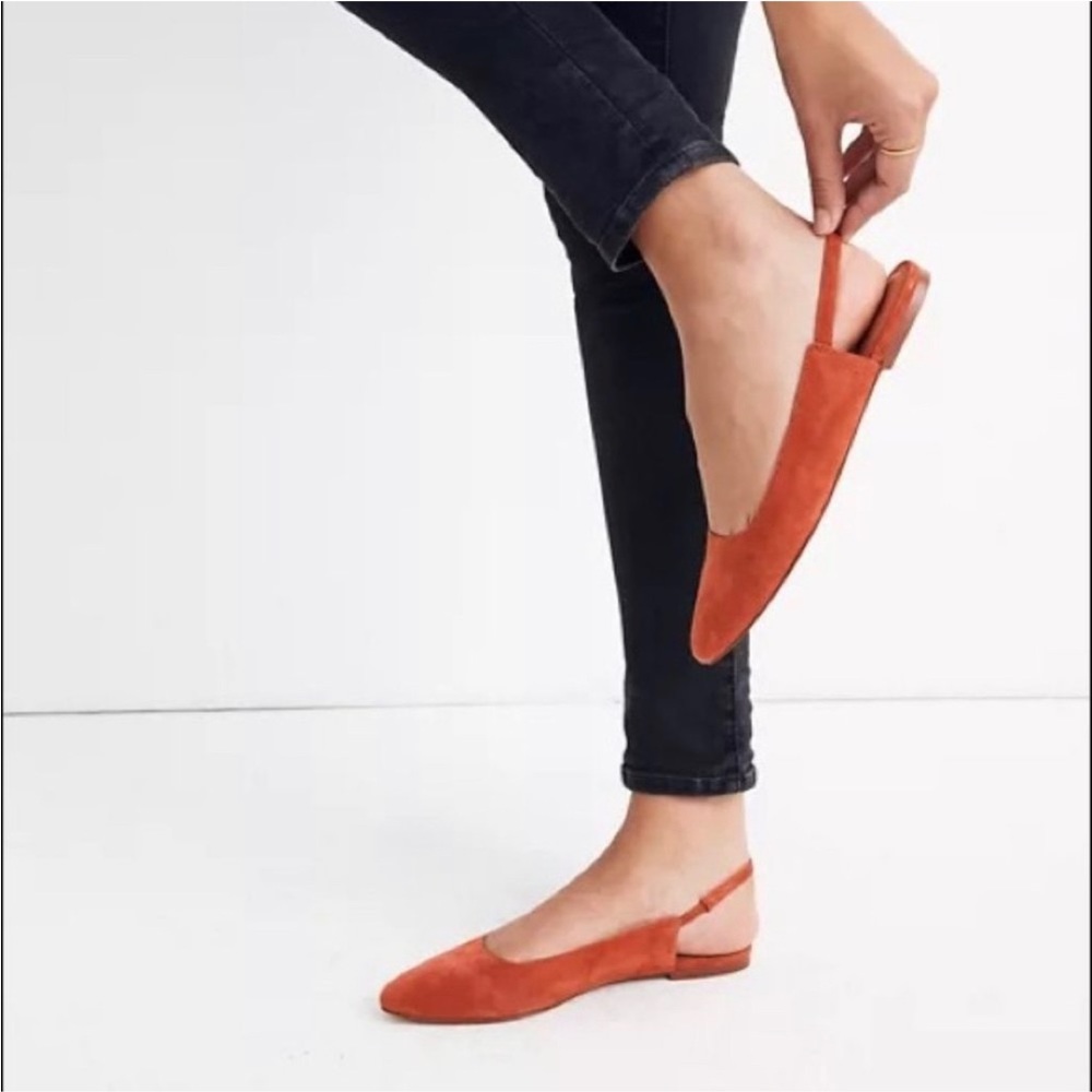 Madewell Women's Suede Slingback Flats in Rust Orange